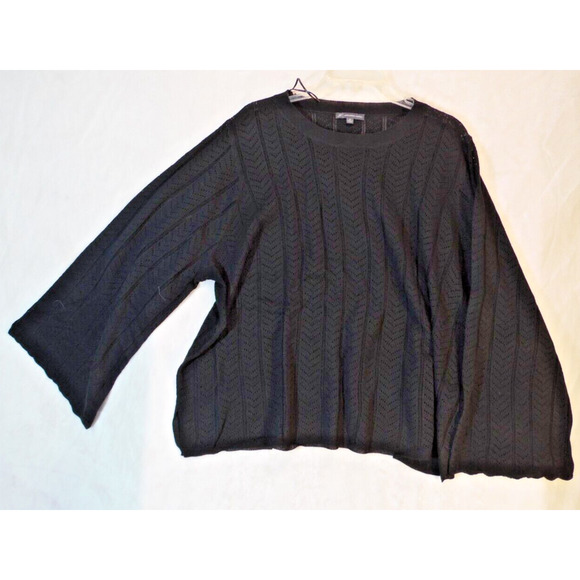 Adrianna Papell Sweater 2XL Black Pointelle Stitch scallop-cuffed bell‎ sleeve - Picture 3 of 11